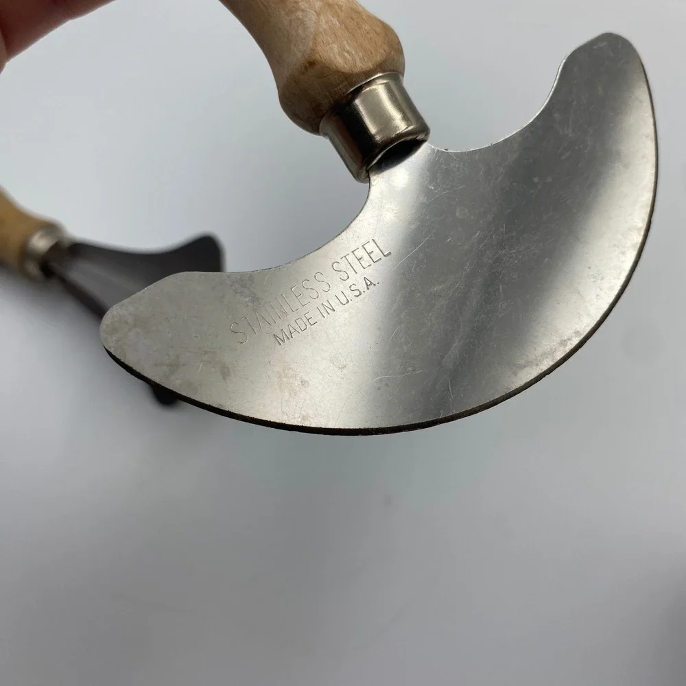 Vintage Corona Wood Handle Pastry Nut Chopper and Crescent Mincing Knife Set USA